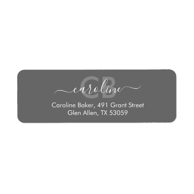 Timeless  Charcoal Grey Monogram Address Label Return Address Label (Front)