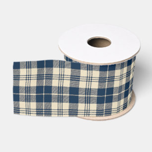 Timeless Charm Navy Ivory Plaid Classic Tartan Grosgrain Ribbon