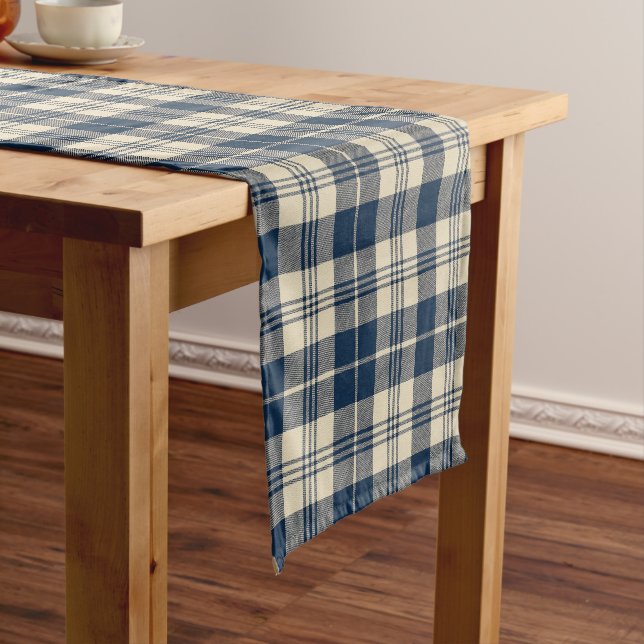 Timeless Charm Navy Ivory Plaid Classic Tartan  Short Table Runner (In Situ)