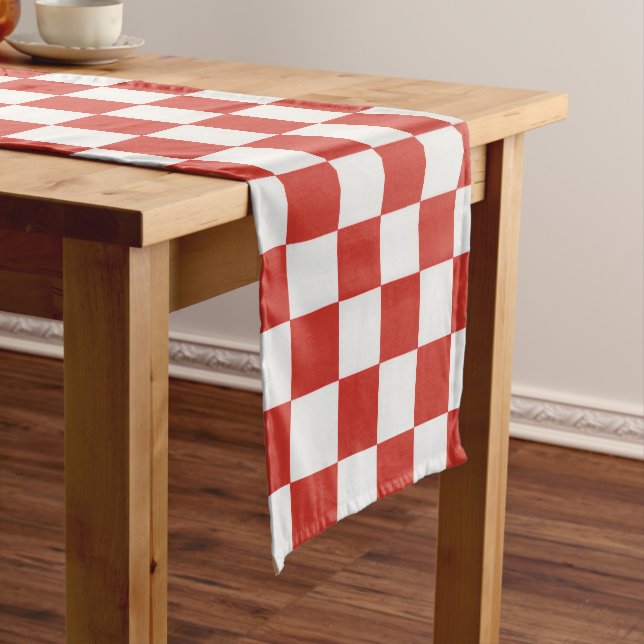 Timeless Charm Red & White Chequered Cheerful BBQ Short Table Runner (In Situ)