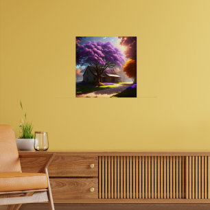 Timeless Charm: Rustic Farmhouse and Old Jacaranda Poster