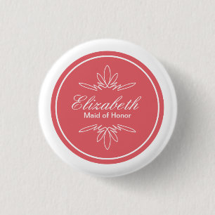 Timeless Charm Wedding Party Name Button - Rose