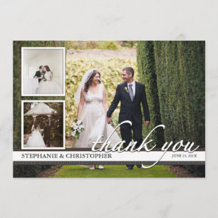 Timeless Chic Three Photo Wedding Thank You Card