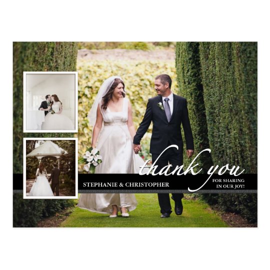 Timeless Chic Three Photo Wedding Thank You Postcard