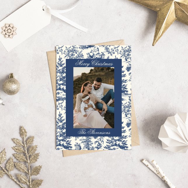 Timeless Chinoiserie Toile De Jouy Photo Christmas Holiday Card (Creator Uploaded)