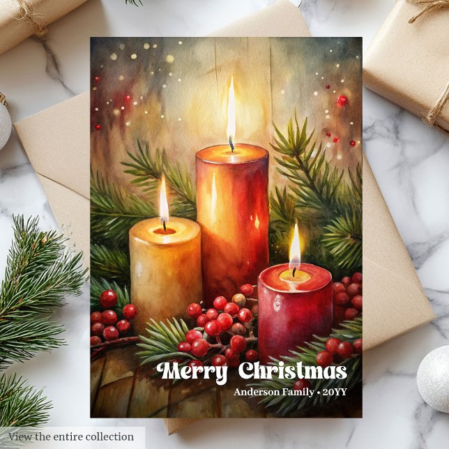 Timeless Christmas candles classic rustic greeting Holiday Card (Timeless Christmas bells classic rustic greeting)
