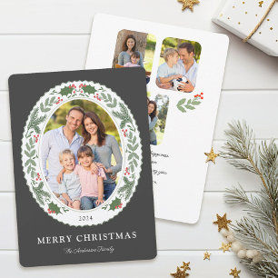 Timeless Christmas Greenery Message 4 Photo Holiday Card