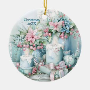 Timeless Christmas Keepsake–Vintage Pastel Design Ceramic Ornament