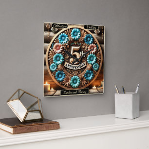 Timeless Circle 5th Anniversary Floral Design Square Wall Clock