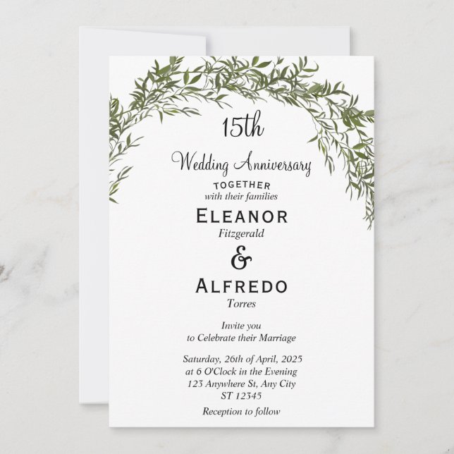 Timeless Classic Greenery Wedding Anniversary  Invitation (Front)