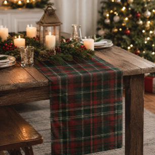 Timeless Classic Plaid Christmas Rich Pattern Red Short Table Runner