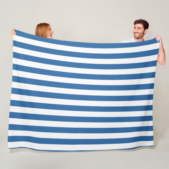  Timeless Coastal Elegant Blue & White Striped Fleece Blanket (In Situ)