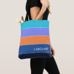 Timeless Colourful Summer Stripes Art Pattern Tote Bag<br><div class="desc">Stylish and classy chic contemporary dark azure blue,  salmon orange,  violet purple,  and aqua turquoise green coloured block stripes pattern design. With room to customise with name of your choice. Beautiful,  original and cool cover for the trend-savvy and art-loving hip trendsetter,  trendy look style motif lover.</div>