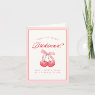 Timeless Coquette Bow Cherry Bridesmaid Proposal Invitation