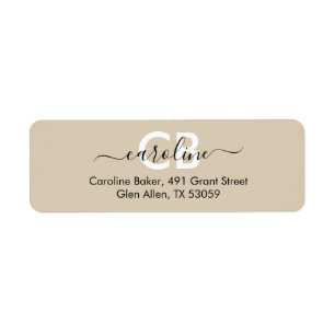 Timeless - Cream Tan Monogram Address Label Return Address Label