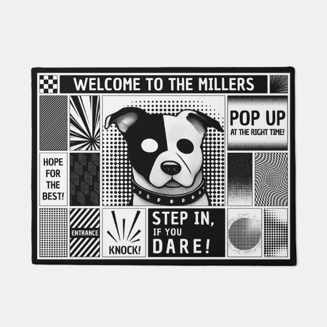 Timeless customisable bento grid pop art design bw doormat (Front)