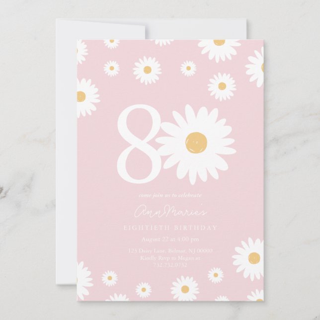 Timeless Daisy Milestone Eighty Birthday Invitation (Front)