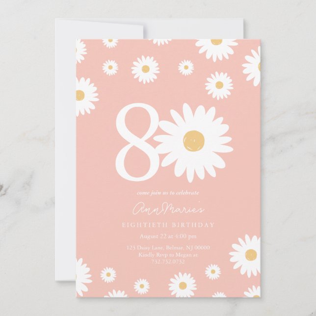 Timeless Daisy Milestone Eighty Birthday Invitation (Front)