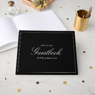 Timeless Dark Black Modern Minimalist Wedding Guest Book