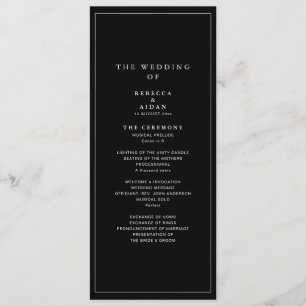 Timeless Dark Black Modern Minimalist Wedding Program