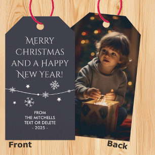 Timeless - Dark Bluish Grey Christmas Photo  Gift Tags