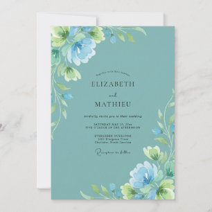 Timeless Dusty Aqua Peony Wedding Invitation