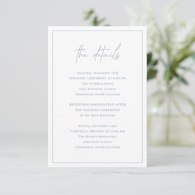 Timeless Dusty Blue Elegant Wedding Enclosure Card (Standing Front)