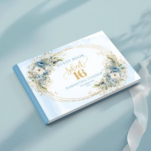 Timeless Dusty Blue Gold Greenery Sweet Sixteen Guest Book