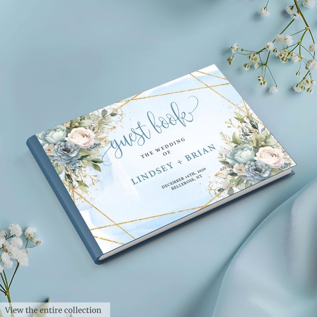 Timeless Dusty Blue White Gold Floral Guest Book (Timeless Dusty Blue White Gold Floral Guest Book)