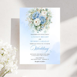 Timeless Dusty Blue White Peony Floral Wedding Invitation