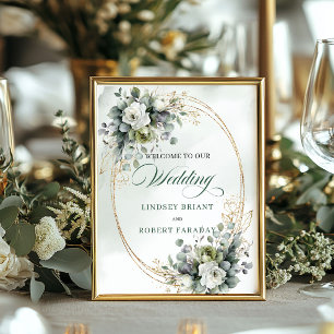 Timeless Dusty Green Wedding Welcome Sign Gold