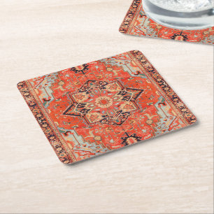 Timeless Echoes: Heritage Boho Oriental Moroccan Square Paper Coaster