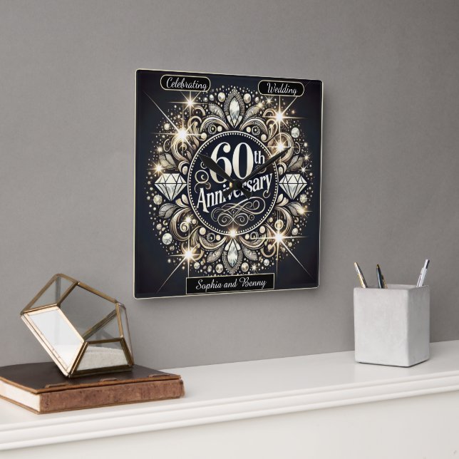 Timeless Elegance: 60th Anniversary Design Square Wall Clock (Office)