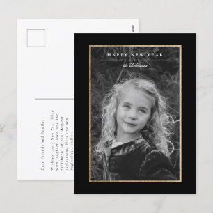 Timeless Elegance Black & Gold New Year Photo Card