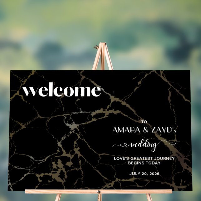Timeless Elegance: Black Marble with Gold Wedding Acrylic Sign (Neutral)