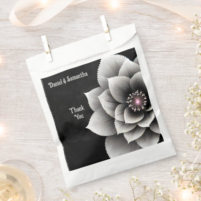 Timeless Elegance: Black & Silver Blossom Wedding  Favour Bag (Clipped)