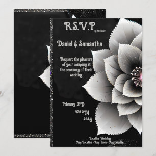 Timeless Elegance: Black & Silver Blossom Wedding Invitation