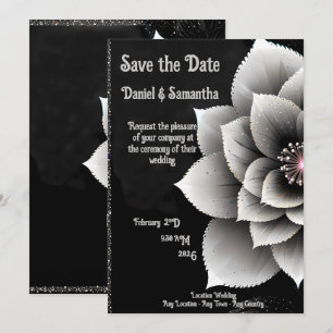 Timeless Elegance: Black & Silver Blossom Wedding  Invitation