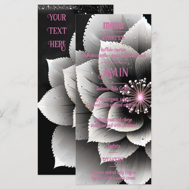 Timeless Elegance: Black & Silver Blossom Wedding  Menu (Front/Back)