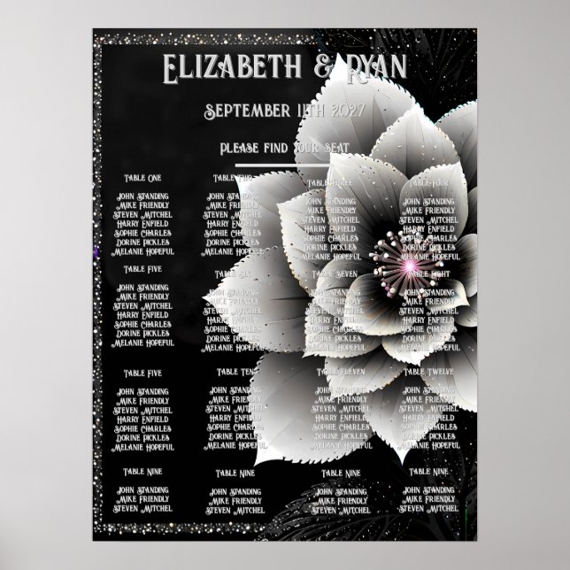 Timeless Elegance: Black & Silver Blossom Wedding  Poster (Front)