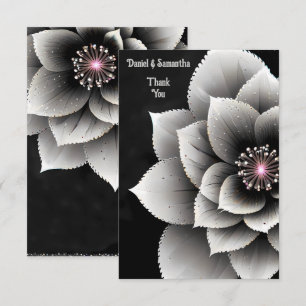Timeless Elegance: Black & Silver Blossom Wedding Thank You Card