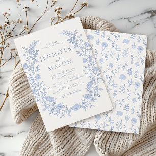 Timeless Elegance: Blue Floral Wreath Boho Wedding Invitation