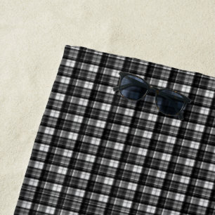 Timeless Elegance: Classic Black And White Tartan, Beach Towel