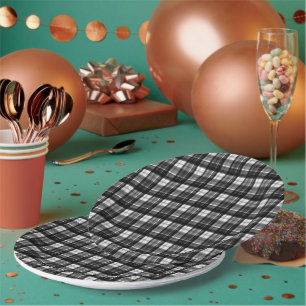Timeless Elegance: Classic Black And White Tartan, Paper Plate