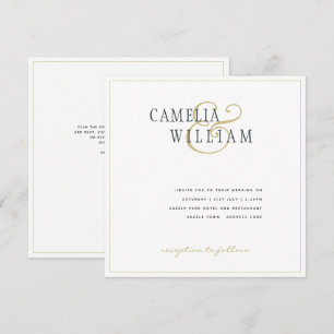 Timeless Elegance, Classic Gold White Wedding  Inv