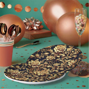 Timeless Elegance: Flemish Baroque Black and Gold Paper Plate