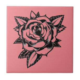 Timeless Elegance for Your Space Retro Rose Tattoo Ceramic Tile