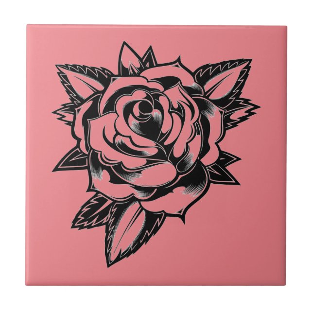 Timeless Elegance for Your Space Retro Rose Tattoo Ceramic Tile (Front)