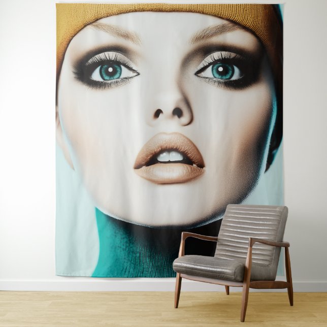 Timeless Elegance: Iconic 1960s Model Portrait Tapestry (In Situ)