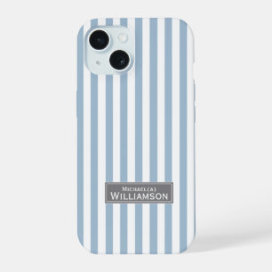 Timeless Elegance in Powder Blue and White Stripes iPhone 15 Case